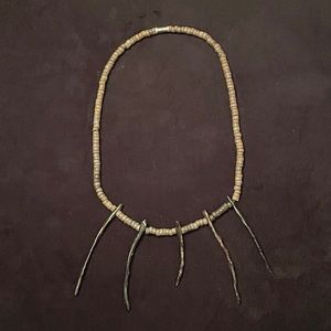 Necklace with Natural Brown Ceramic Beads And Long Dark Brown Wooden Stick Beads